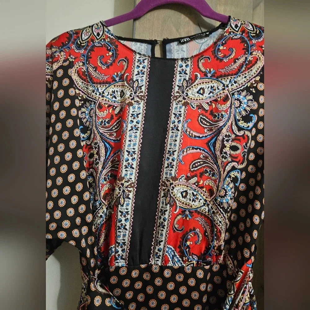 Zara Paisley Print Faux Wrap Mini Dress XS Boho Long Sleeve NWOT